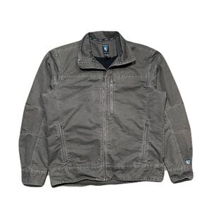 Kuhl Burr Jacket Mens L Green Canvas Lined Full Zip Vintage Patina Dye Outdoor